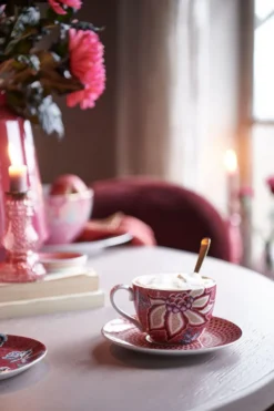 Flower Festival Cappuccino Tasse & Undertasse Dunkelrosa
