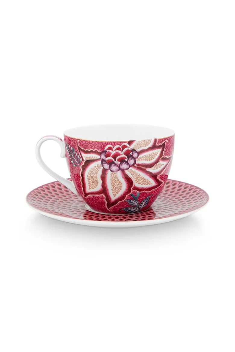 Flower Festival Set/2 Cappuccino Tasse & Undertasse Dunkelrosa