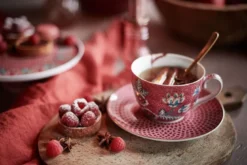 Flower Festival Set/2 Cappuccino Tasse & Undertasse Dunkelrosa