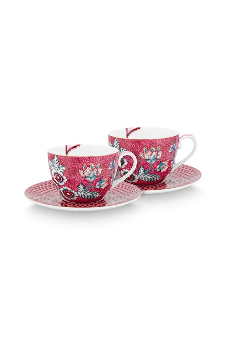 Flower Festival Set/2 Cappuccino Tasse & Undertasse Dunkelrosa