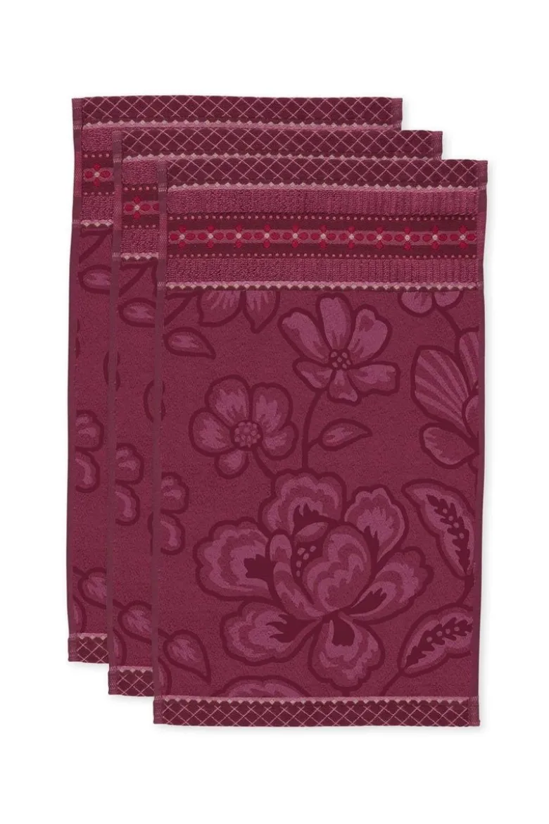 Gästehandtuch Set/3 Jasmin Jacquard Dunkelrosa 30x50cm