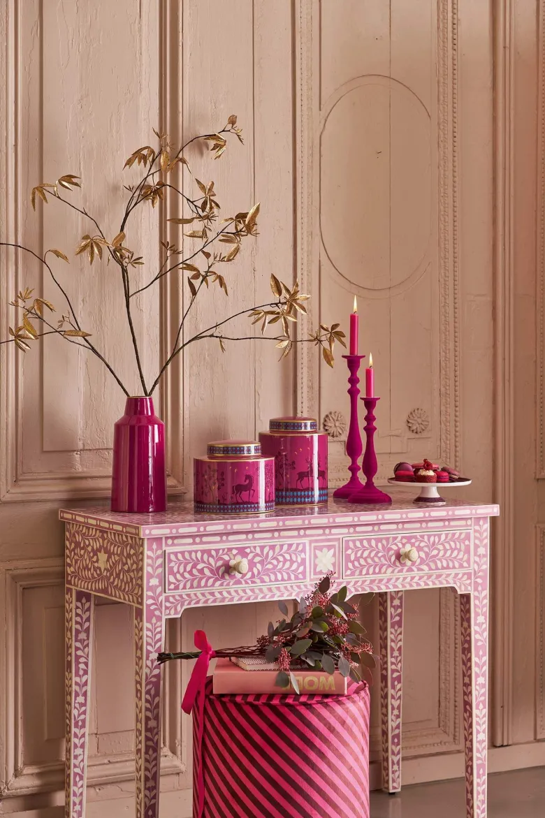 Kerzenhalter Samt Rosa 37cm