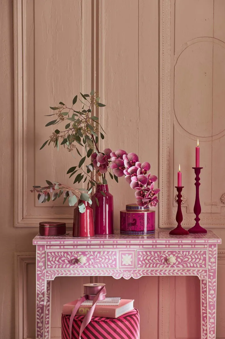 Kerzenhalter Samt Rosa 37cm