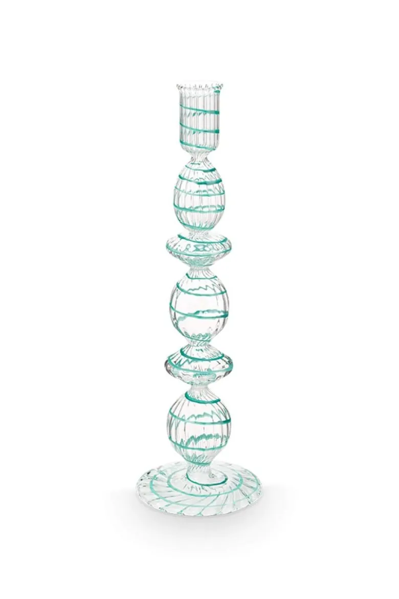 Kerzenständer Glas Strudel Hellblau 28cm