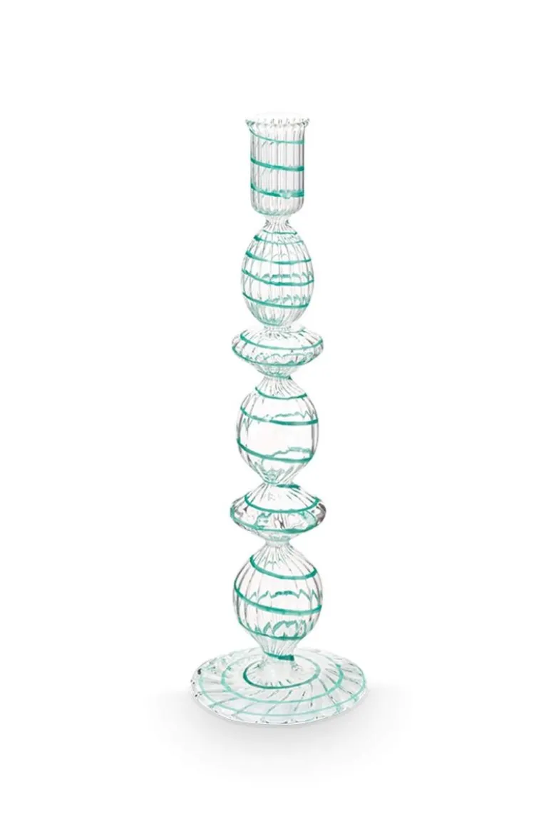Kerzenständer Glas Strudel Hellblau 28cm
