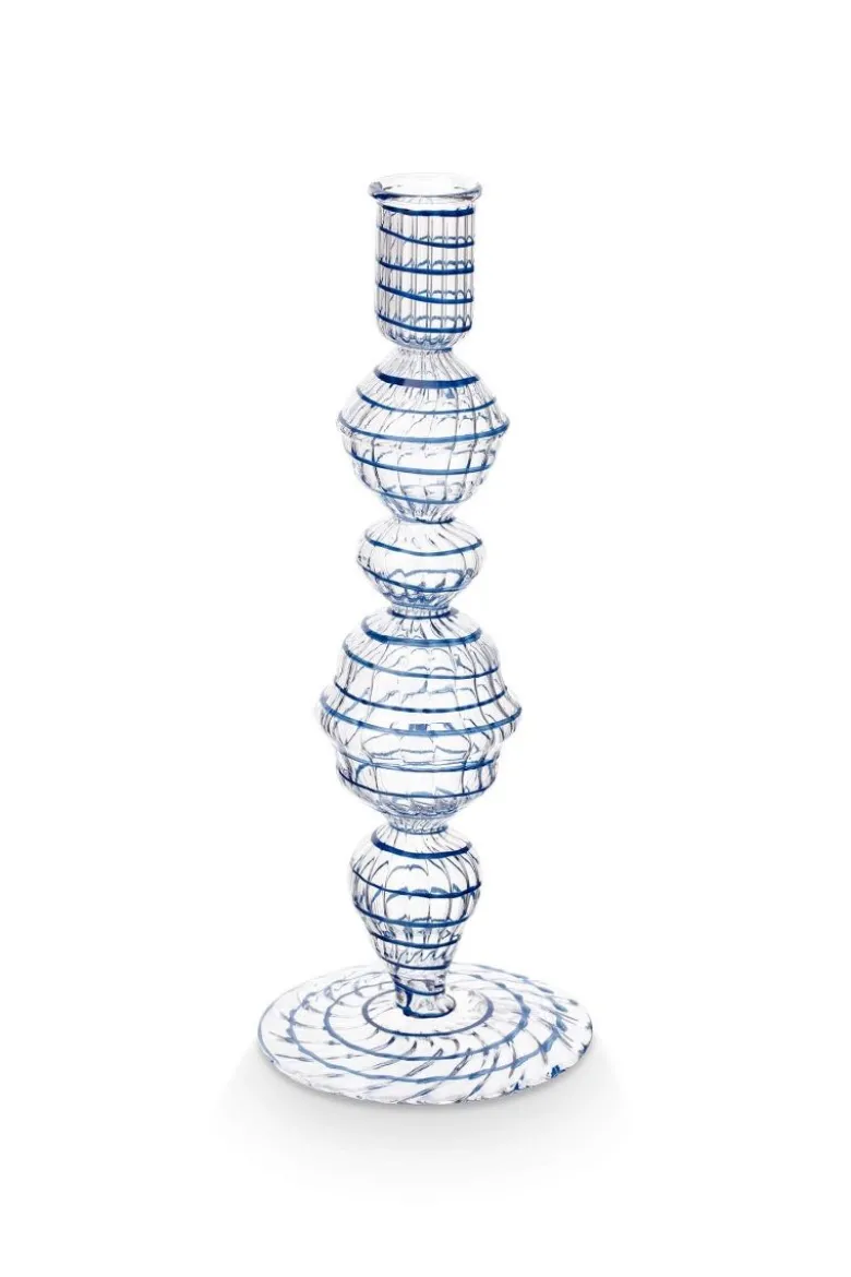 Kerzenständer Glas Swirl Dunkelblau 22cm