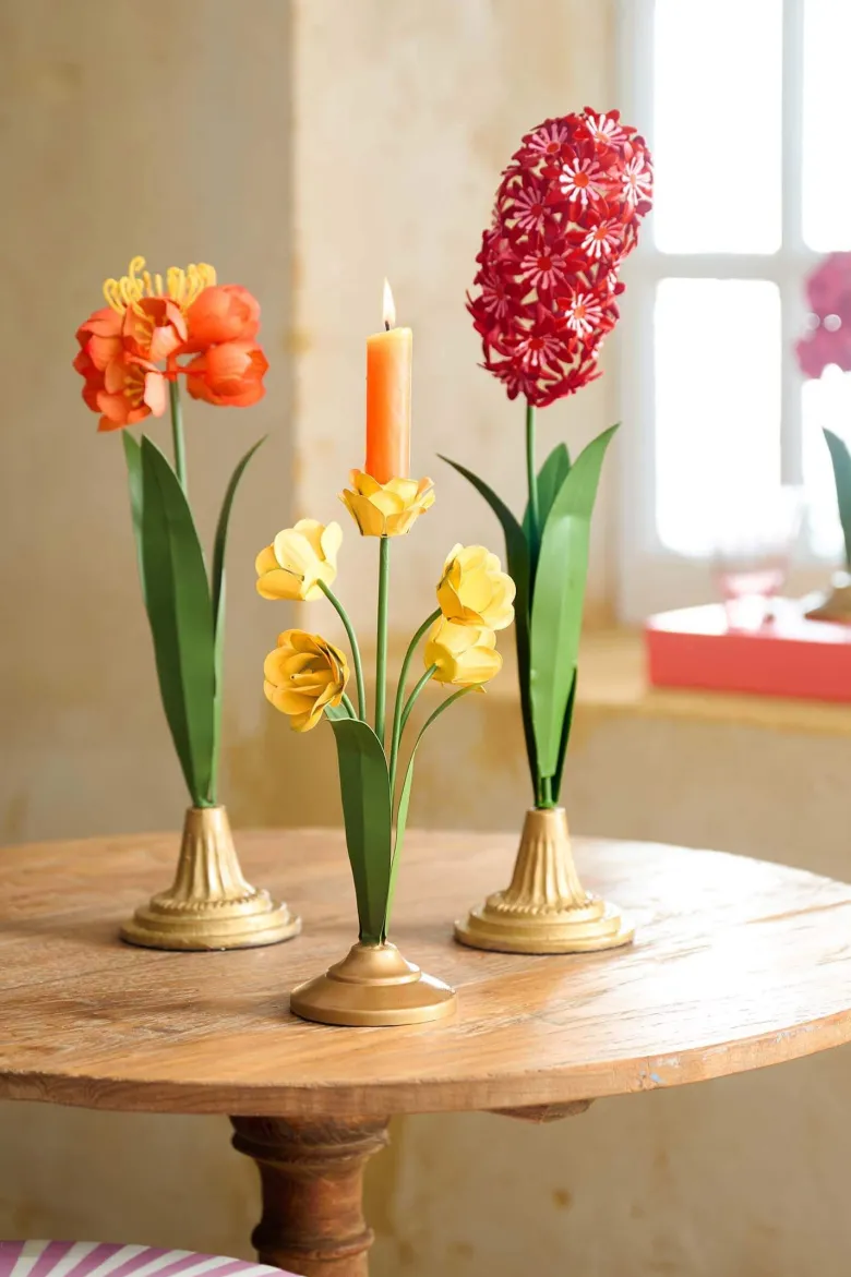 Kerzenständer Metall Blume Rosa 31.5cm