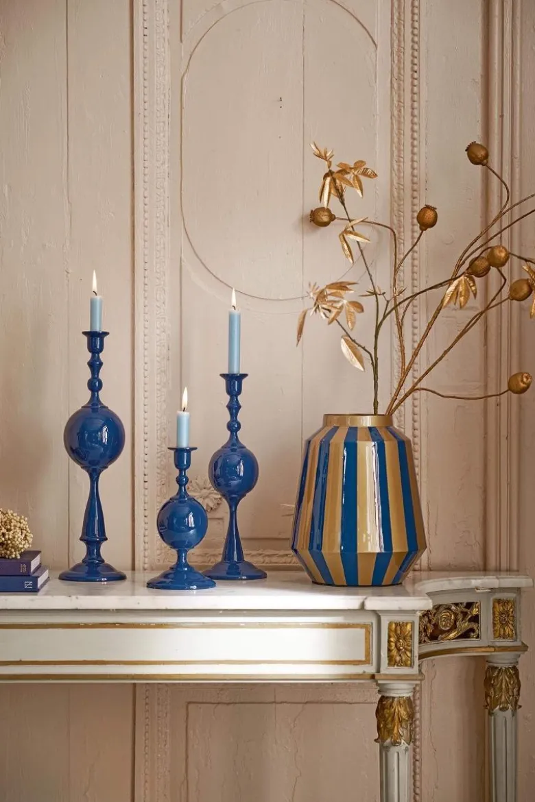 Kerzenständer Metall Kugel Marineblau 37cm