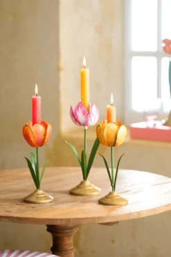 Kerzenständer Metall Tulpe Gelb 21cm