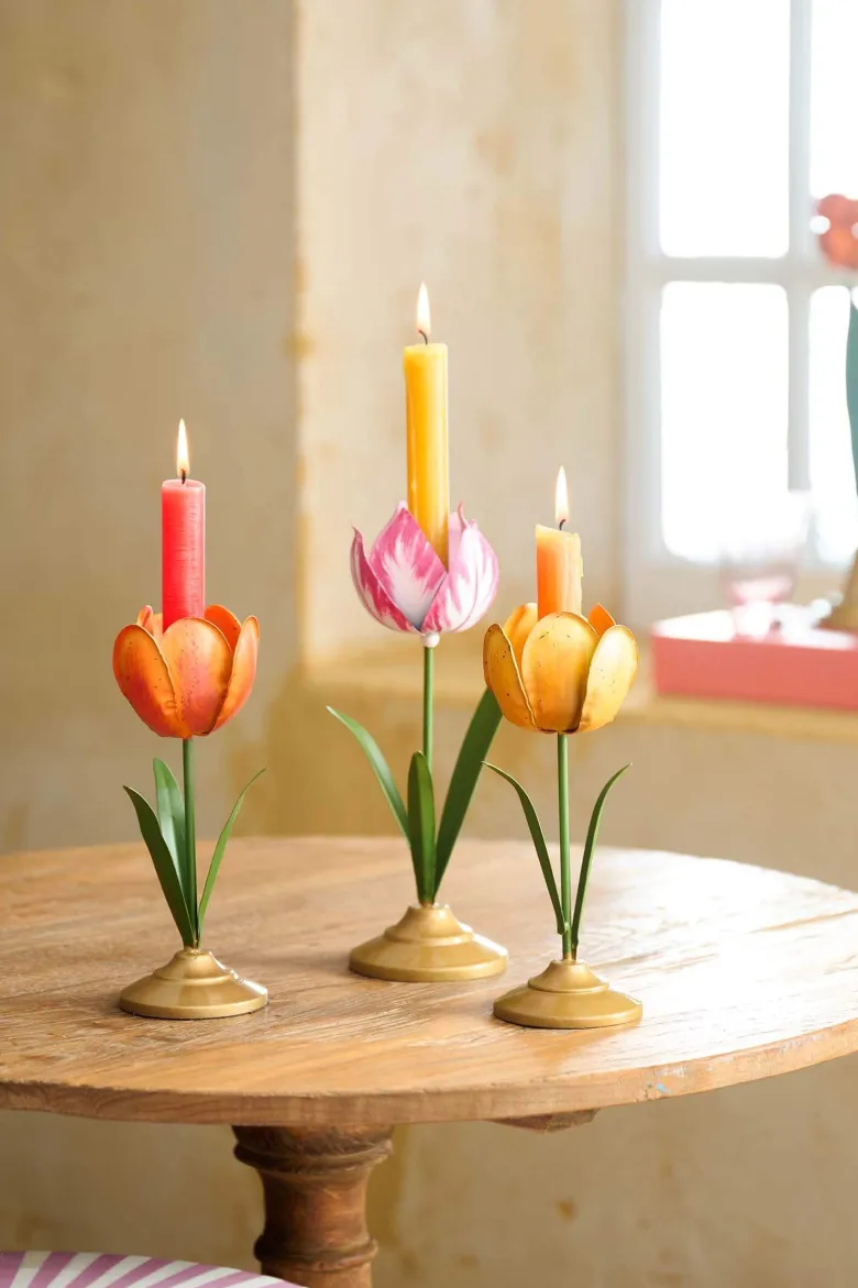 Kerzenständer Metall Tulpe Gelb 21cm