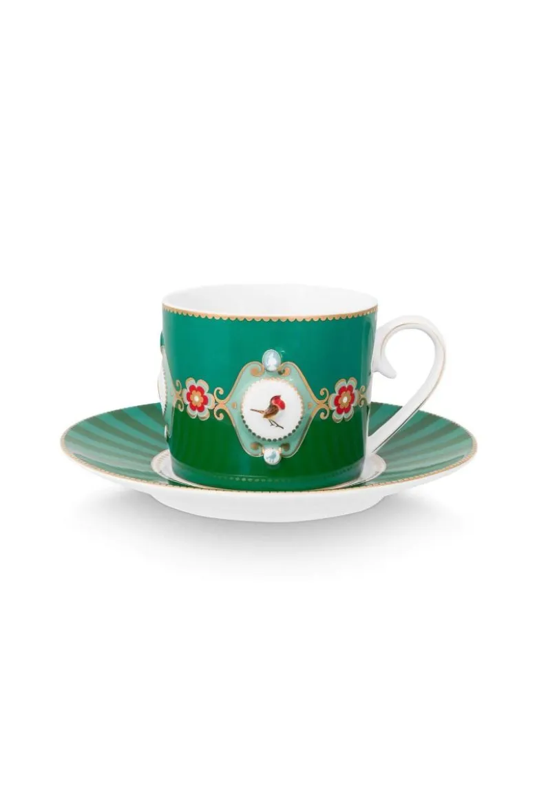 Love Birds Cappuccino Tasse & Untertasse Grün