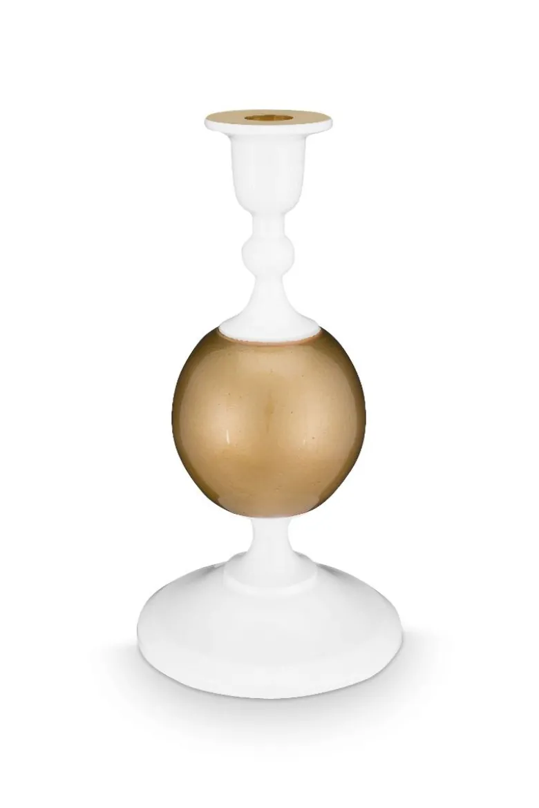 Metall Kerzenständer Sphäre Klein Weiss-Gold 24cm