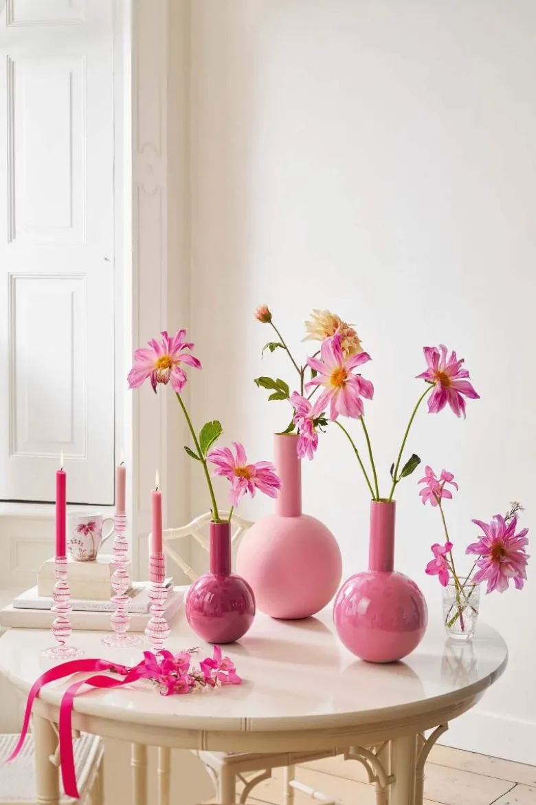Metall Vase Klein Knallrosa 26cm