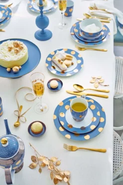 Set/2 Frühstücksteller Dot Delight Hellblau/Gold 23cm