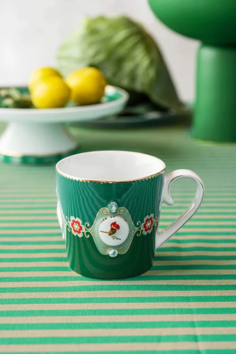 Set/2 Tassen Groß Love Birds Medallion Emerald-Grün