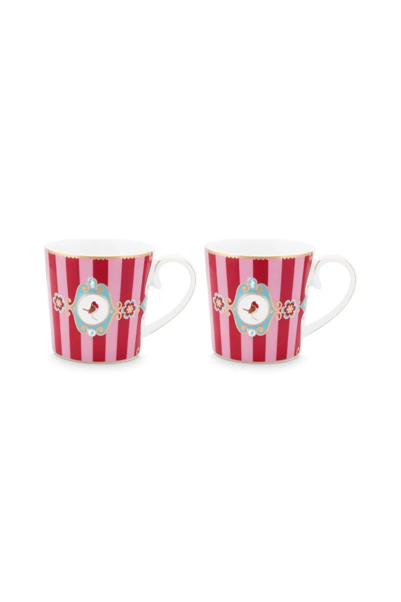 Set/2 Tassen Klein Love Birds Medallion Streifen Rot-Rosa