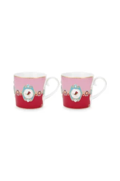 Set/2 Tassen Klein Love Birds Medallion Rot-Rosa