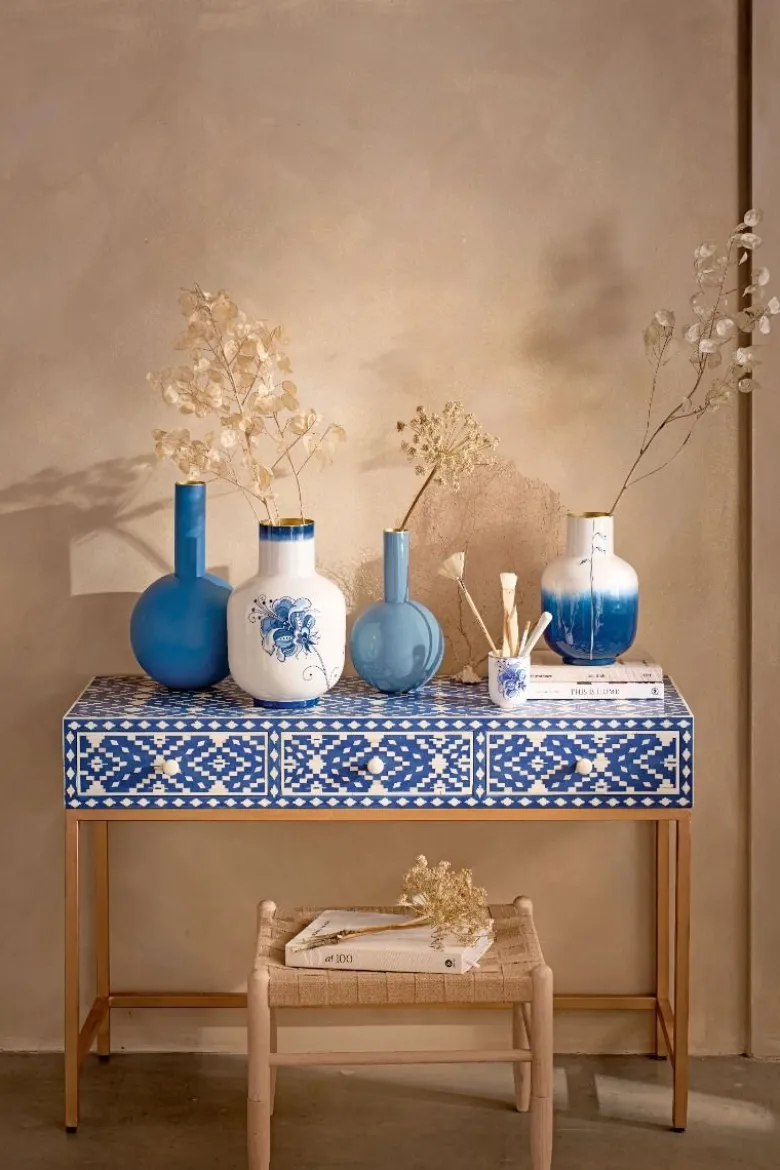 Vase Metall Matt Mittelblau 42cm